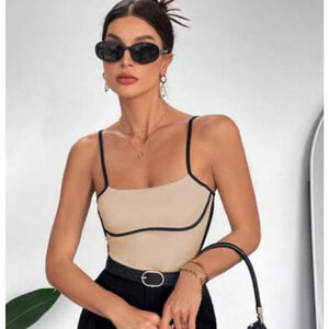 Women's Beige & Black Spaghetti Strap tank top Size small